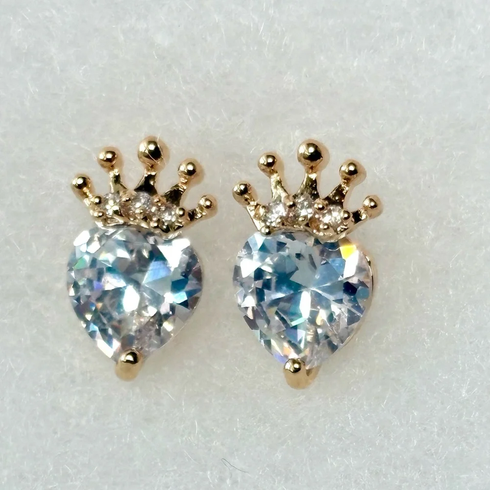 Gold Crown Heart Earrings